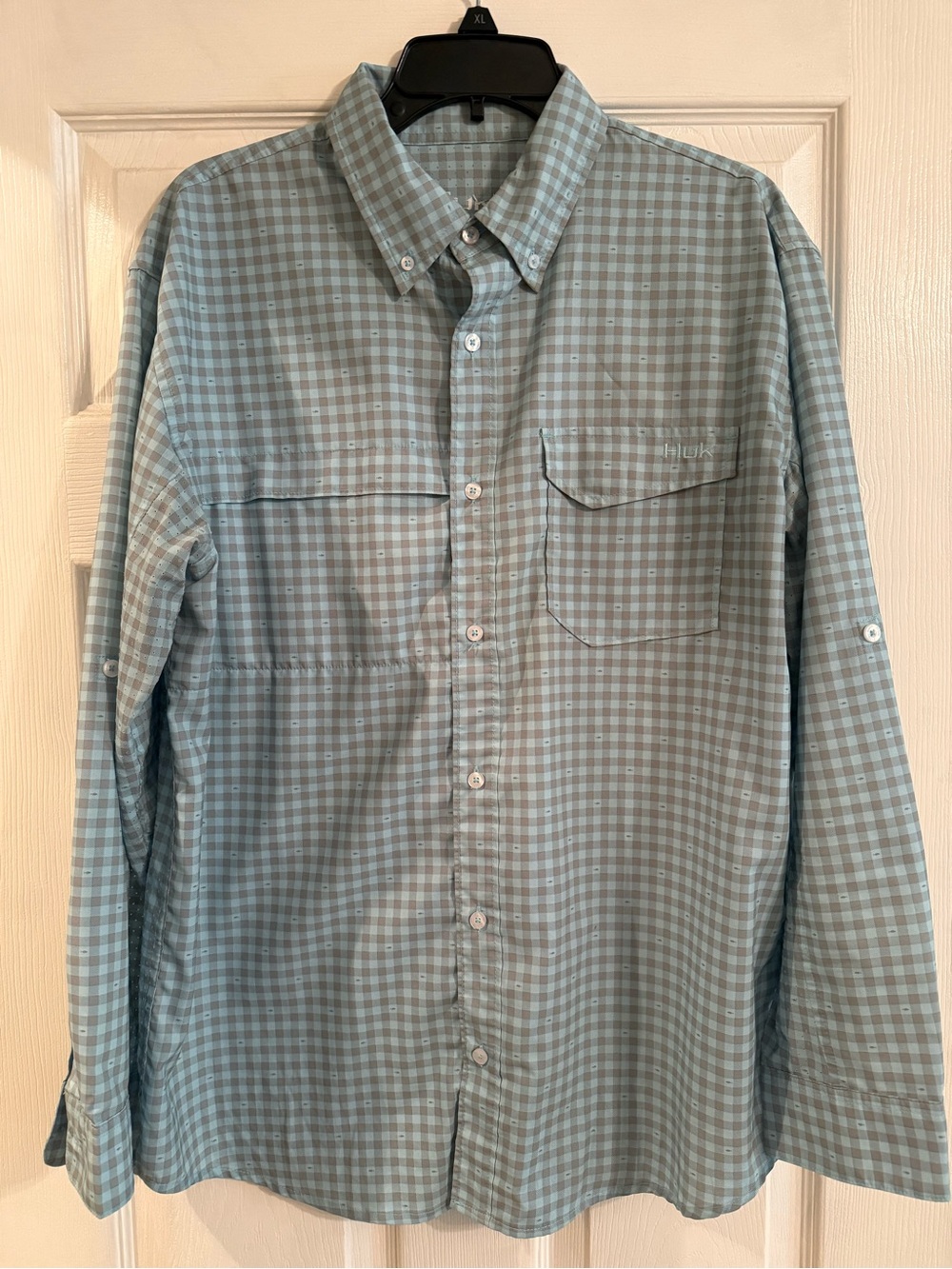 Huk Men’s Light Blue Gingham Button-Down Shirt